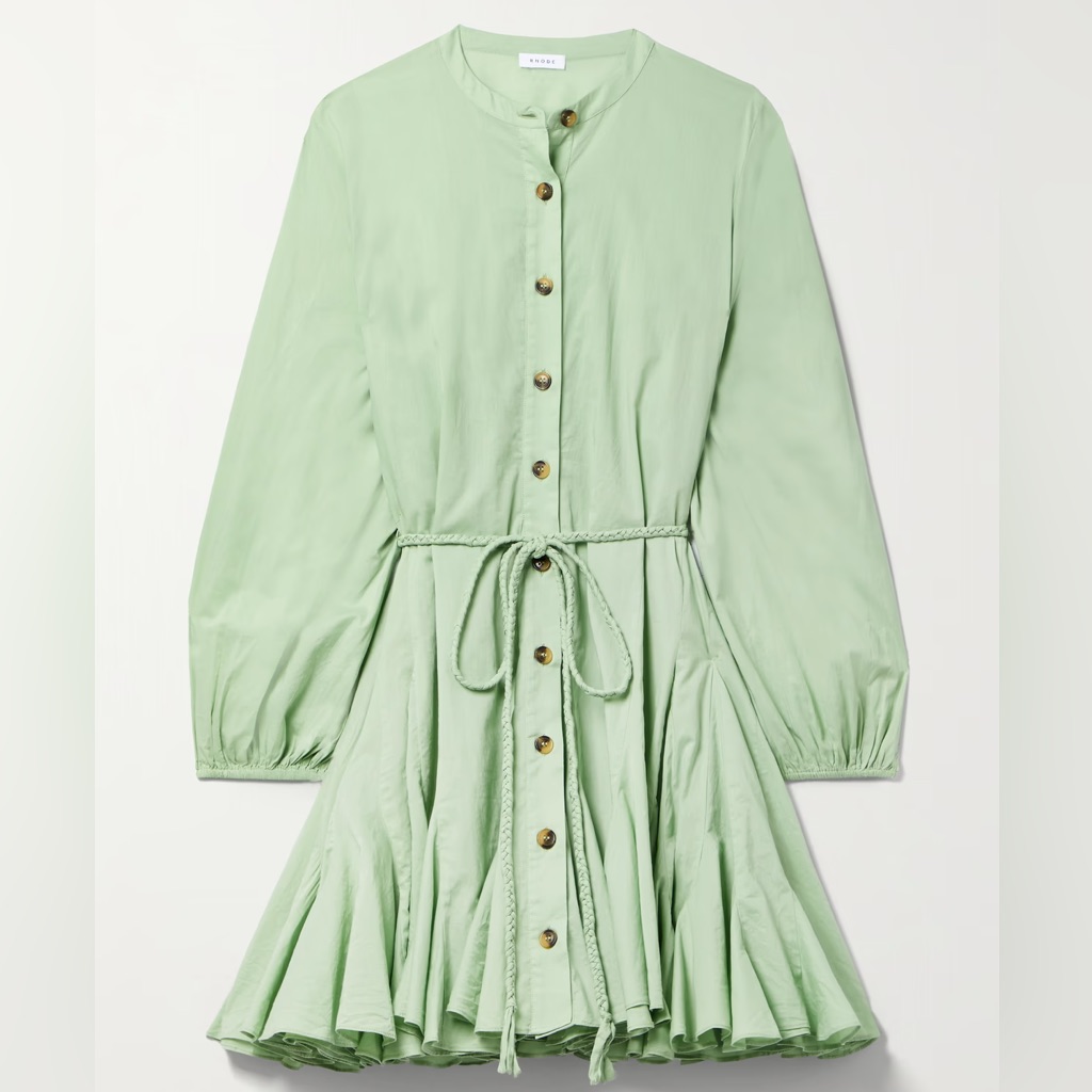 Rhode Skin Light Sage Button-Front Long Sleeve Mini Dress